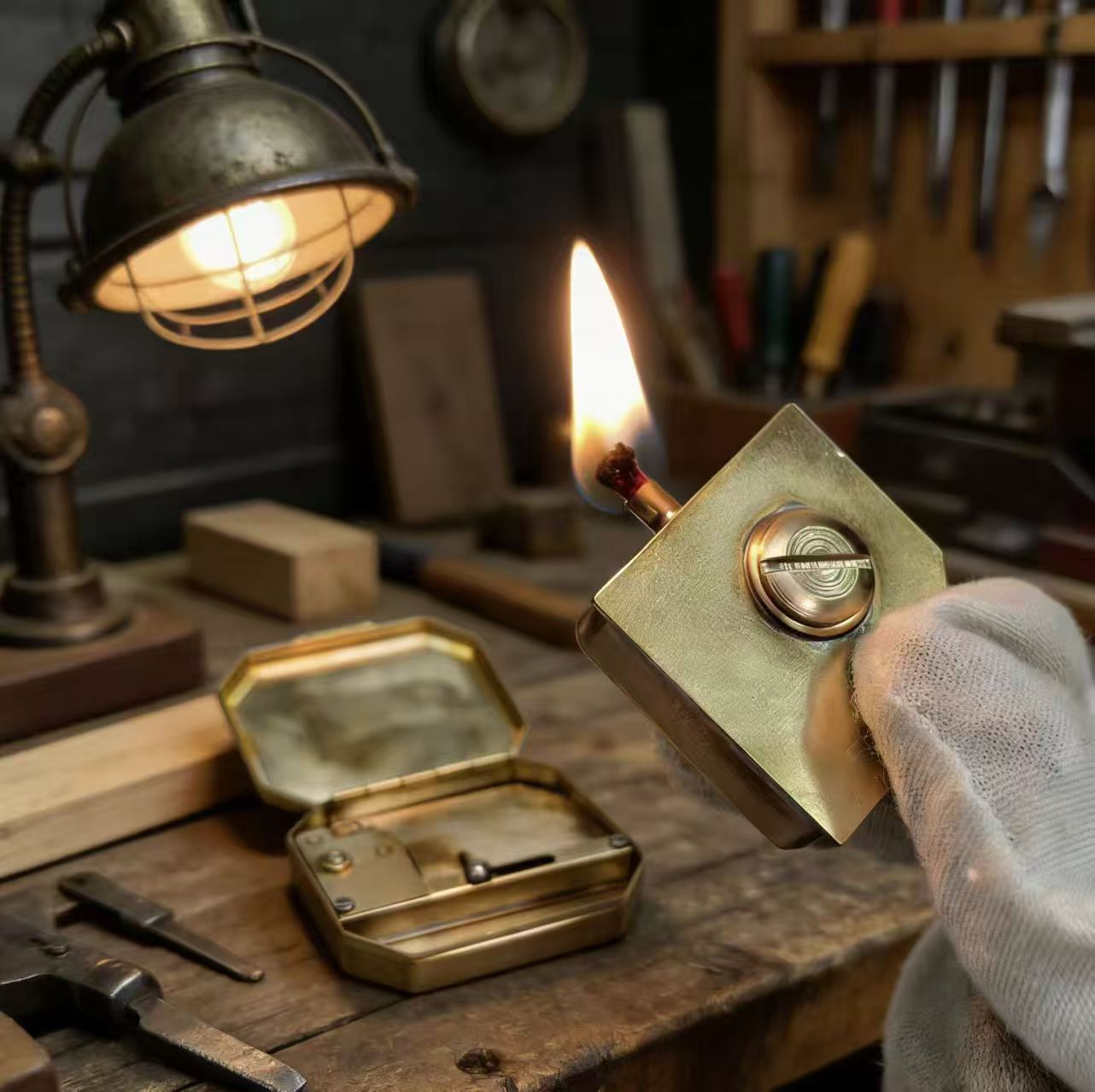 Vintage Collectible Accessories - ไฟแช็กน้ำมันก๊าดทองแดงแท้สไตล์วินเทจ งานแฮนด์เมดรูปทรงแปดเหลี่ยม อุปกรณ์สูบบุหรี่แบบพกพา ของขวัญสุดพิเศษสำหรับผู้ชาย ของสะสม