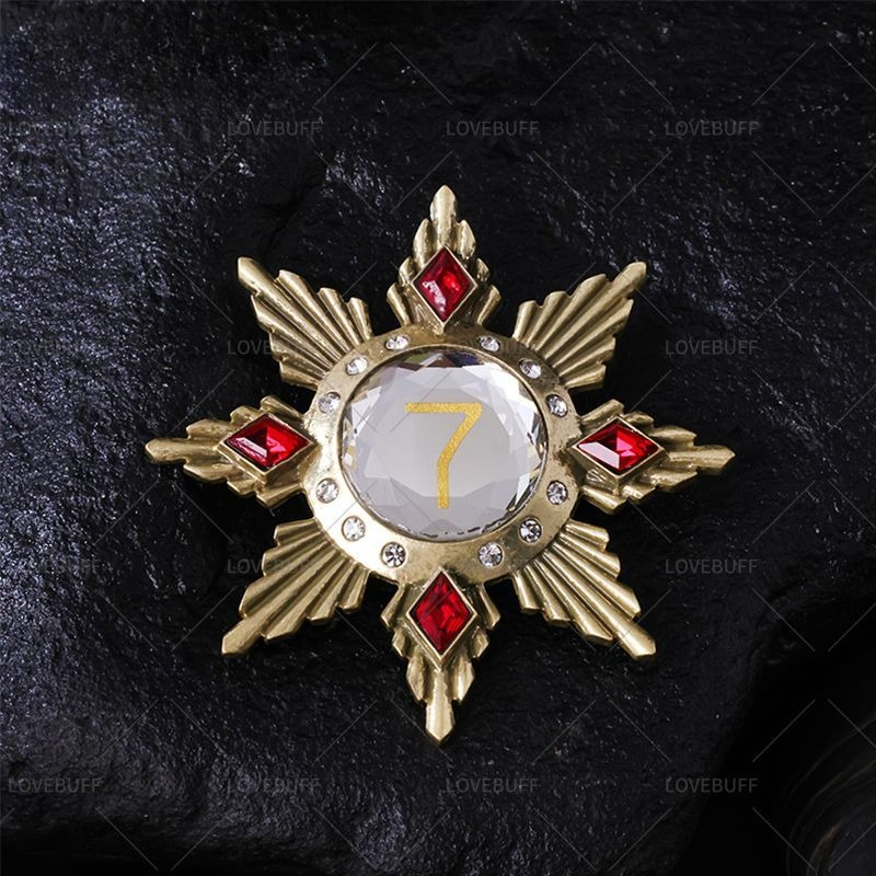 Collectible Vintage Brooches - เข็มกลัดรูปดาวสีทองหมายเลข 7 ประดับด้วยพลอยแดงใสสไตล์วินเทจ เข็มกลัดติดเสื้อผ้า ของตกแต่ง ของสะสม