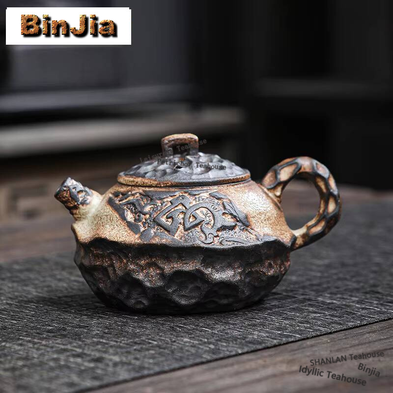 Vintage Collectible Pottery - กาน้ำชาดินเผาหินแบบโบราณสไตล์ญี่ปุ่นกาน้ำชาแบบหยาบหม้อหินใส่ถ้วยชงชากาต้มน้ำชุดน้ำชาจีนเครื่องประดับคอลเลกชัน