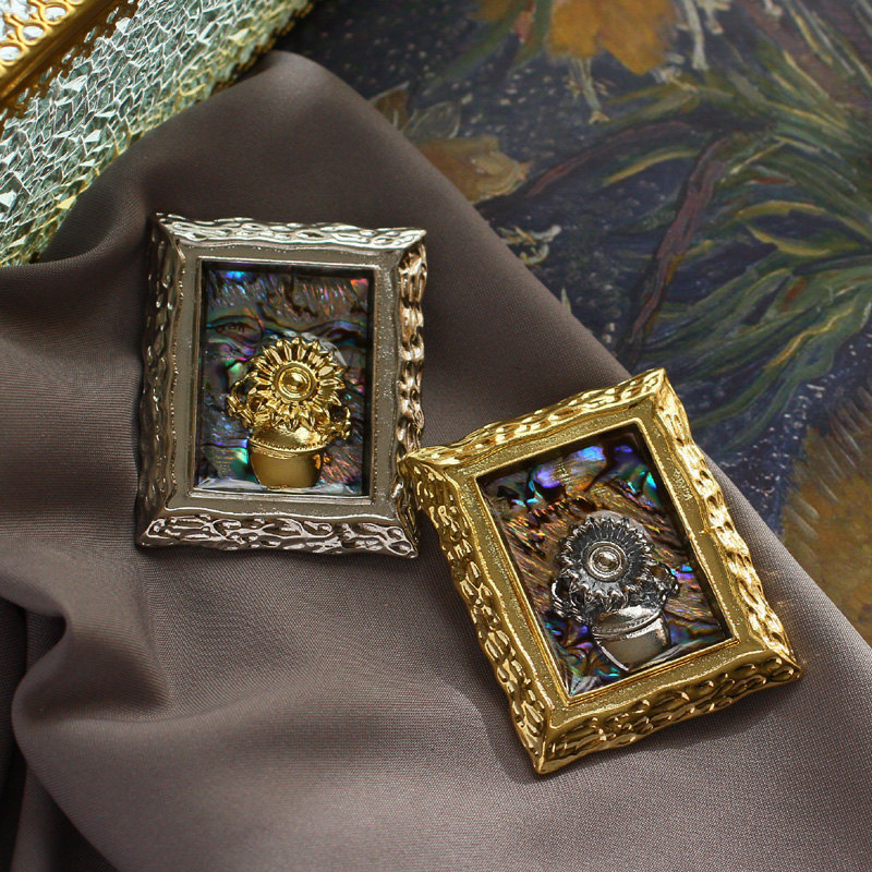 Collectible Vintage Brooches - Muylinda Vintage Van Gogh ดอกทานตะวันเข็มกลัดคอลเลกชันดอกทานตะวันภาพวาดเข็มกลัด Artware
