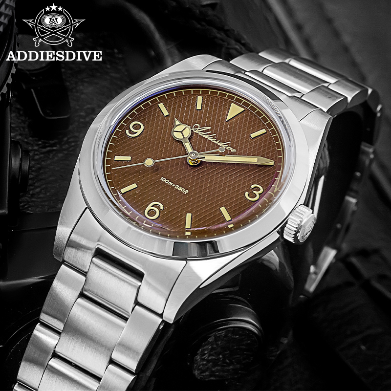 Vintage Collectible Watches - ADDIESDIVE 36 มม.นาฬิกาควอตซ์สำหรับชายโดมกระจก 100 M กันน้ำนาฬิกาส่องสว่าง