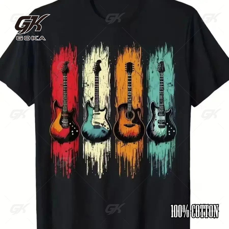 Collectible Vintage T Shirts - คอลเลกชันกีตาร์สไตล์เรโทรเสื้อยืดกราฟิกวินเทจร็อคเพลงลำลองผ้าฝ้ายแขนสั้นลำลองแฟชั่นผู้ชายฤดูร้อนผ้าฝ้าย 100%